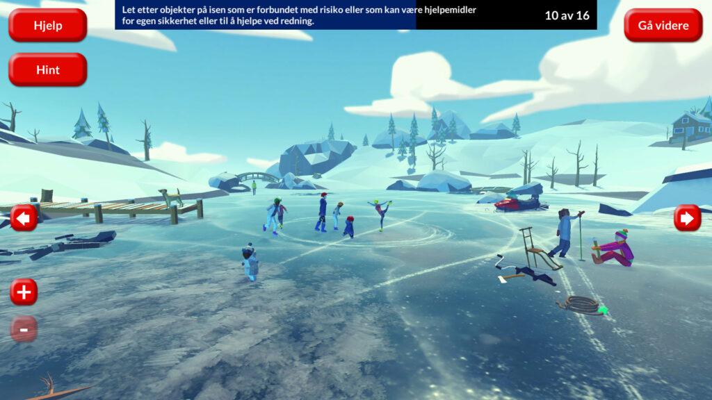 Bildet viser en screenshot fra det digitale livredningsspillet "vinterøya". 